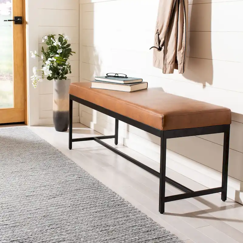 Grey / Brown Faux Leather Bench with Black Metal Legs