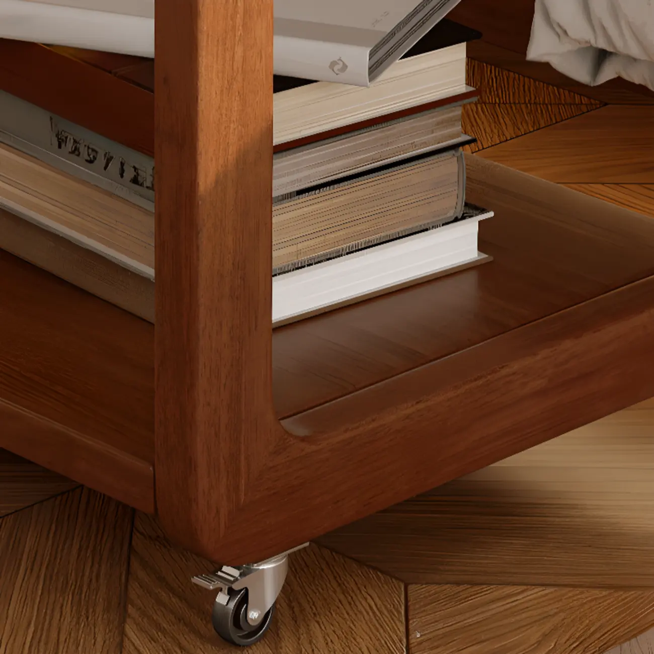 Adjustable Tabletop Wood C Shaped Side Table with Wheels