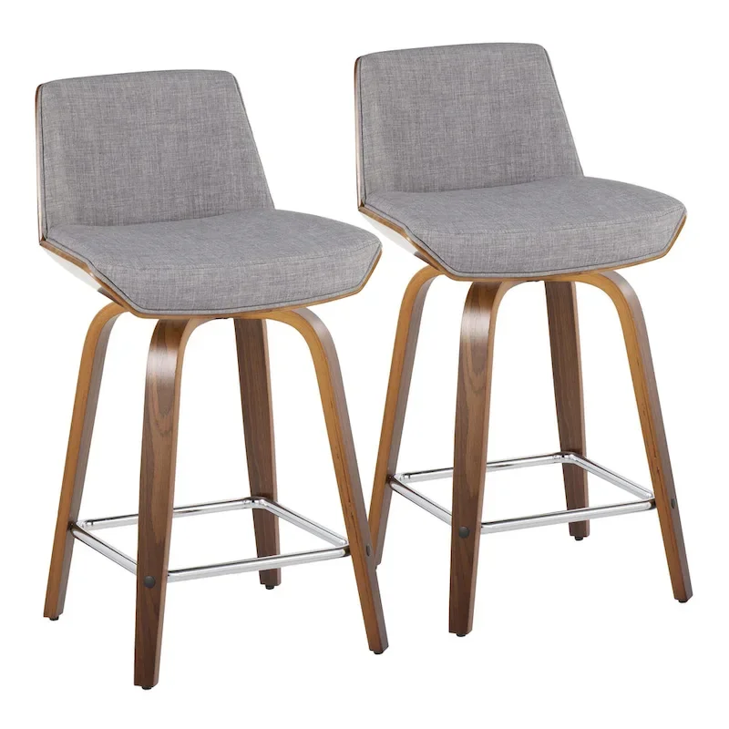 24 Fixed-Height Counter Stool with Bent Wood Legs & Square Footrest (Set of 2)