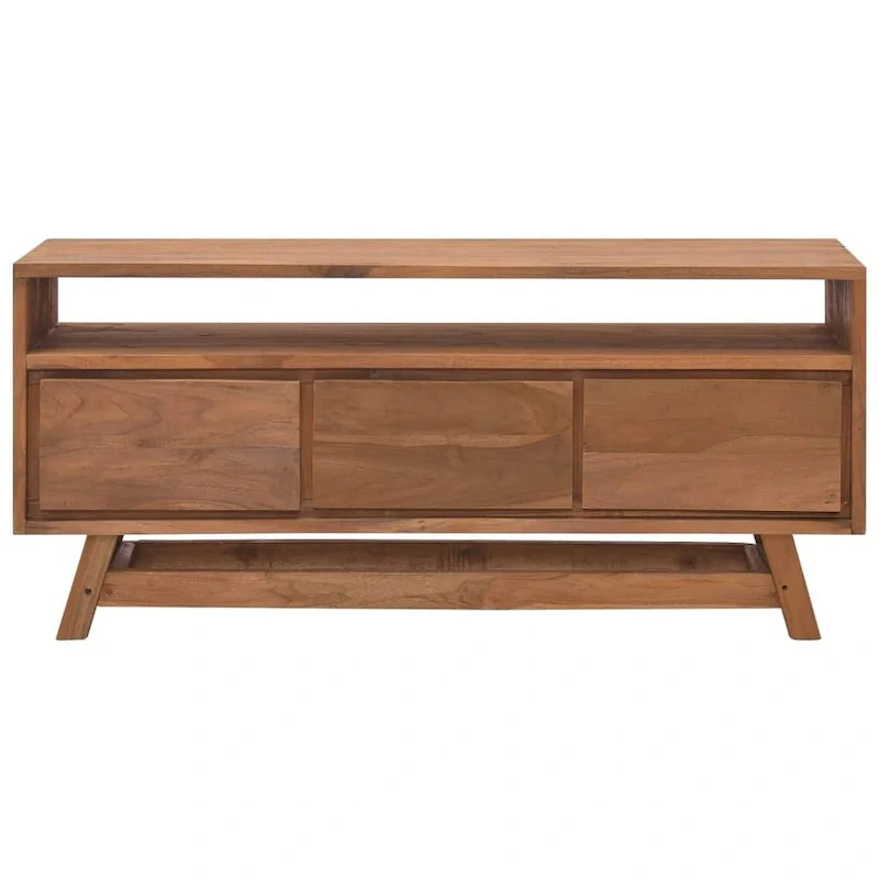 3-Drawer Solid Teak TV Cabinet – Natural Wood, Scandinavian Style