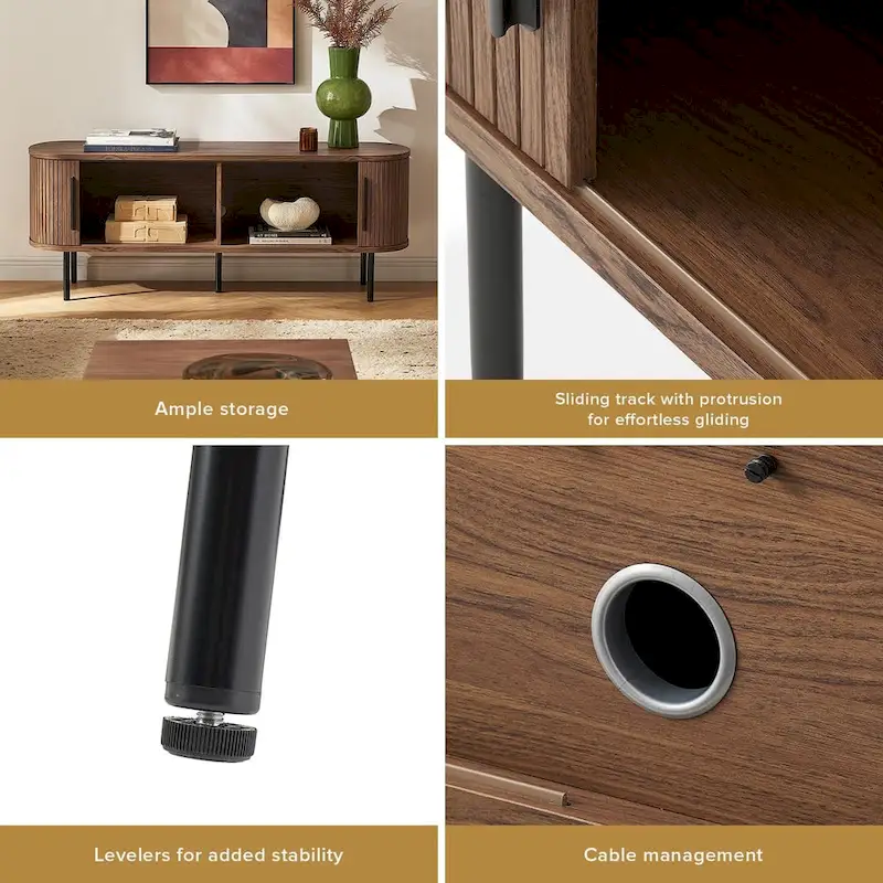 mopio Quin 59 Tambour TV Stand, Fluted Entertainment Center