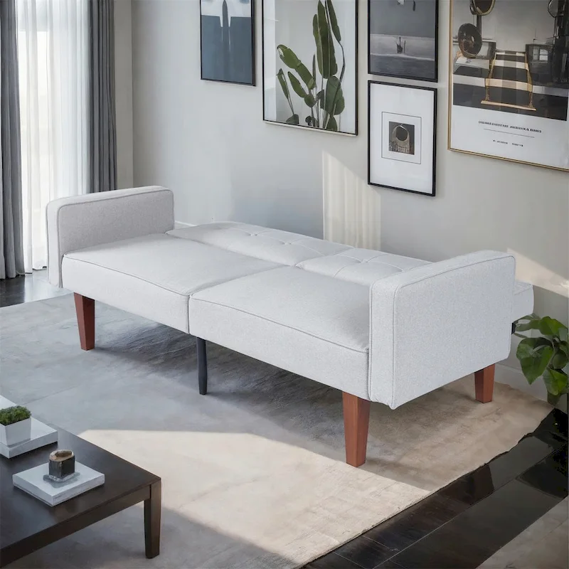 Convertible Sofa Bed Adjustable Fabric Couch Sleeper Modern Recliner Reversible Loveseat Folding Daybed Guest Bed with 2 Pillows