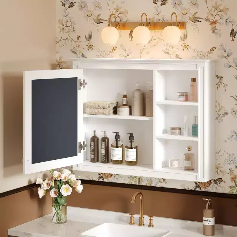 Whisen Wall Mounted Bathroom Storage Cabinet, Medicine Cabinet, Mirror Cabinet with 1 adjustable Shelf - White