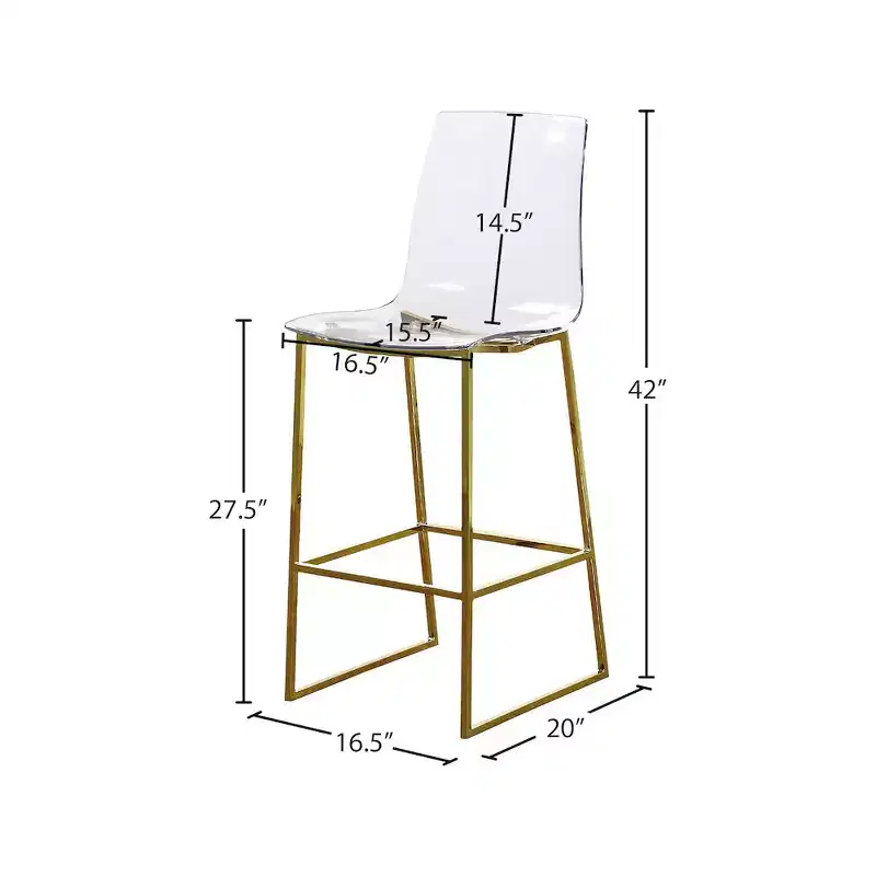 Meridian Furniture,Lumen Gold Metal/Lucite Polycarbonate Stool