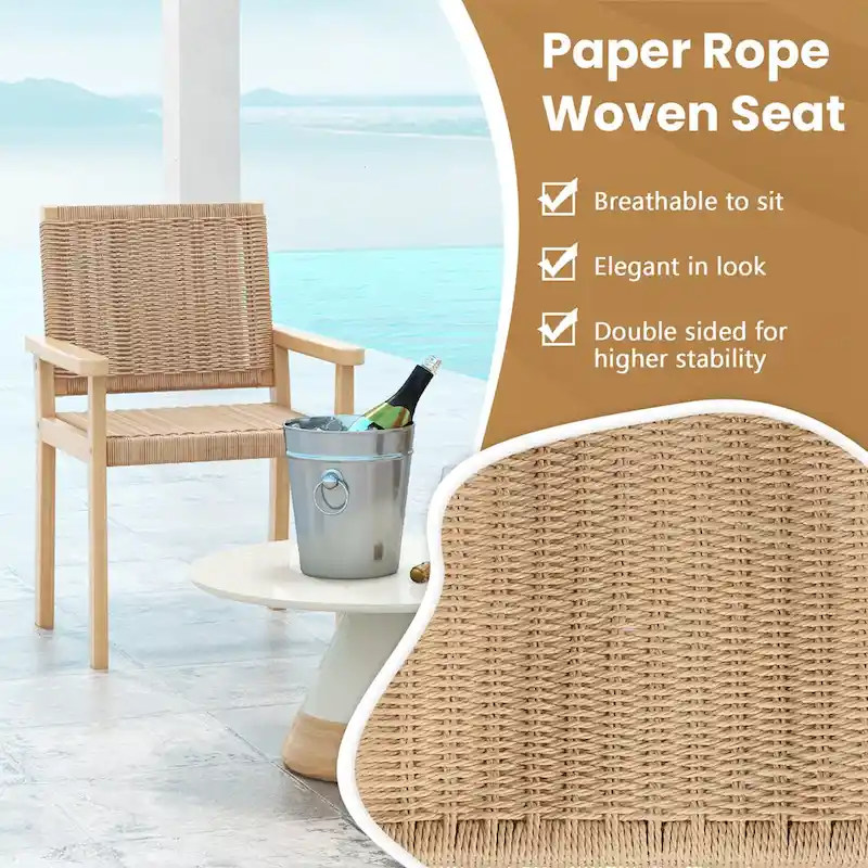 2/4PCS 18 Dining Stool Backless with Wood Frame Woven Paper Seat
