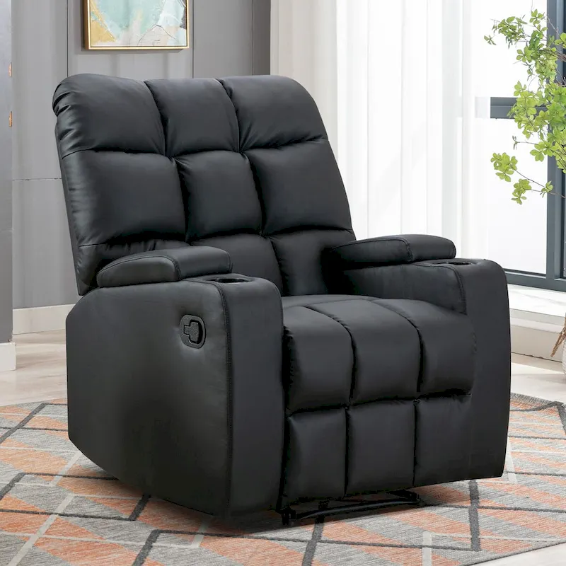 Manual Rocking Recliner Chair with Massage and Cup Holders