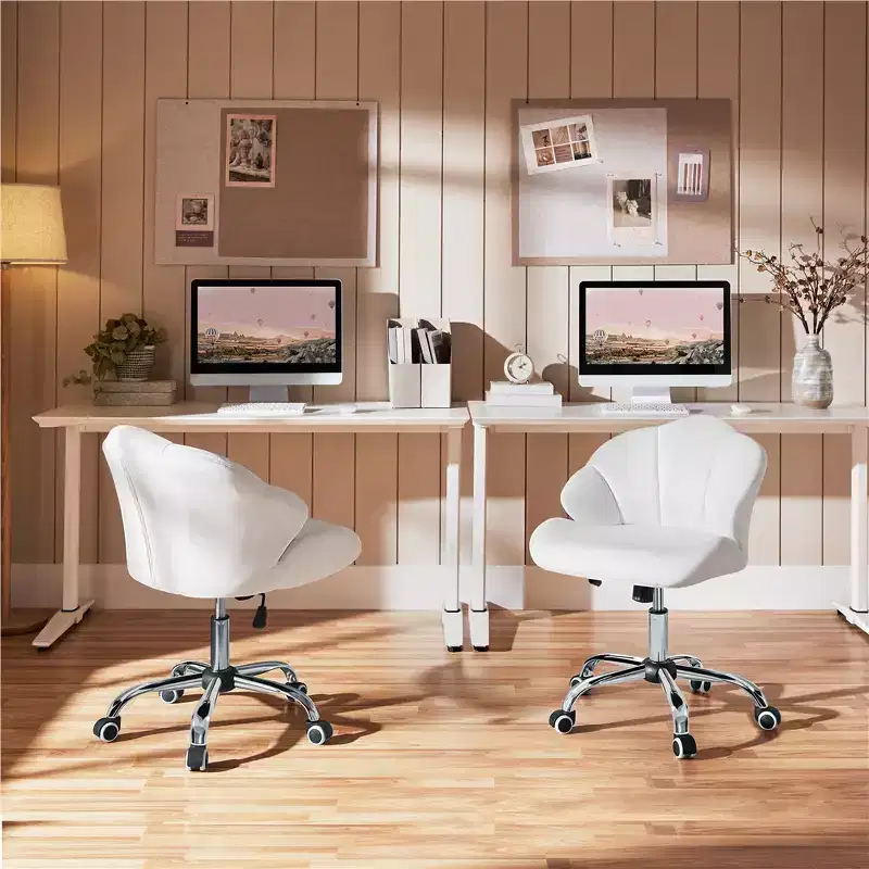 Yaheetech Set of 2 Swivel Upholstered Desk Chair with Tufted Shell-Shaped Back and Adjustable Seat Height