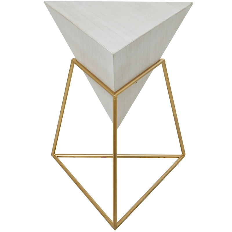 Wood Geometric Inverted Pyramid Accent Table with Metal Stand - Black or White - Roche River Decor