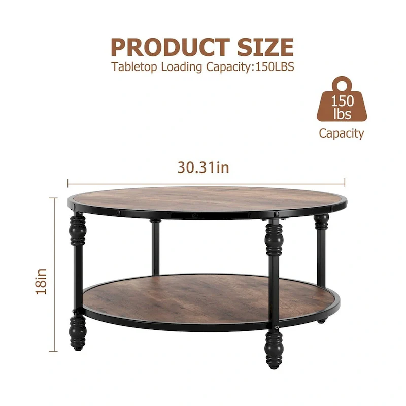 Round Coffee Table Living Room 2-Tier
