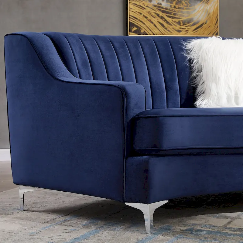 Tufted Velvet Sofa Curved Couch with Pillows