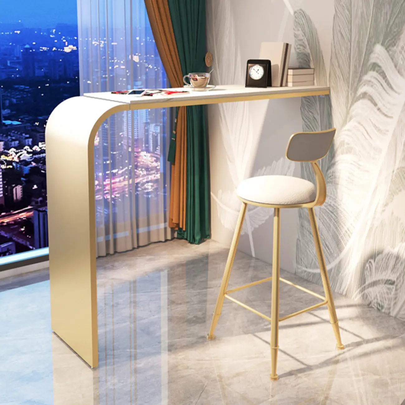 Minimalist Sleek White Metal Bar Table for Modern Home