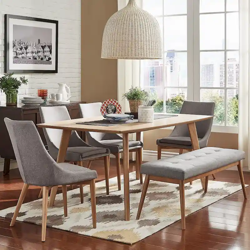 Sasha Oak Angled Leg Linen Dining Bench