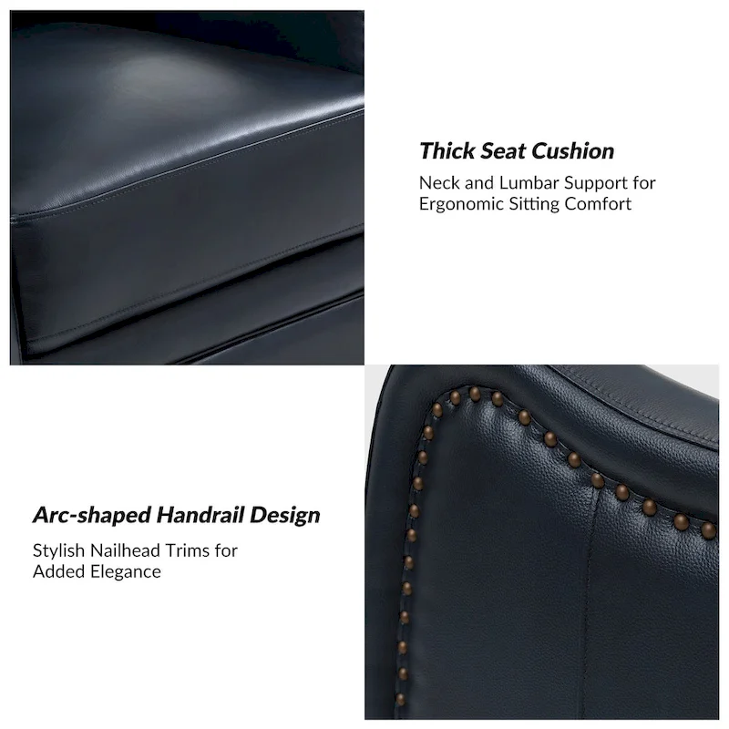 FrancoModern Genuine Leather Swivel Rocker Recliner with Nailhead Trims by HULALA HOME