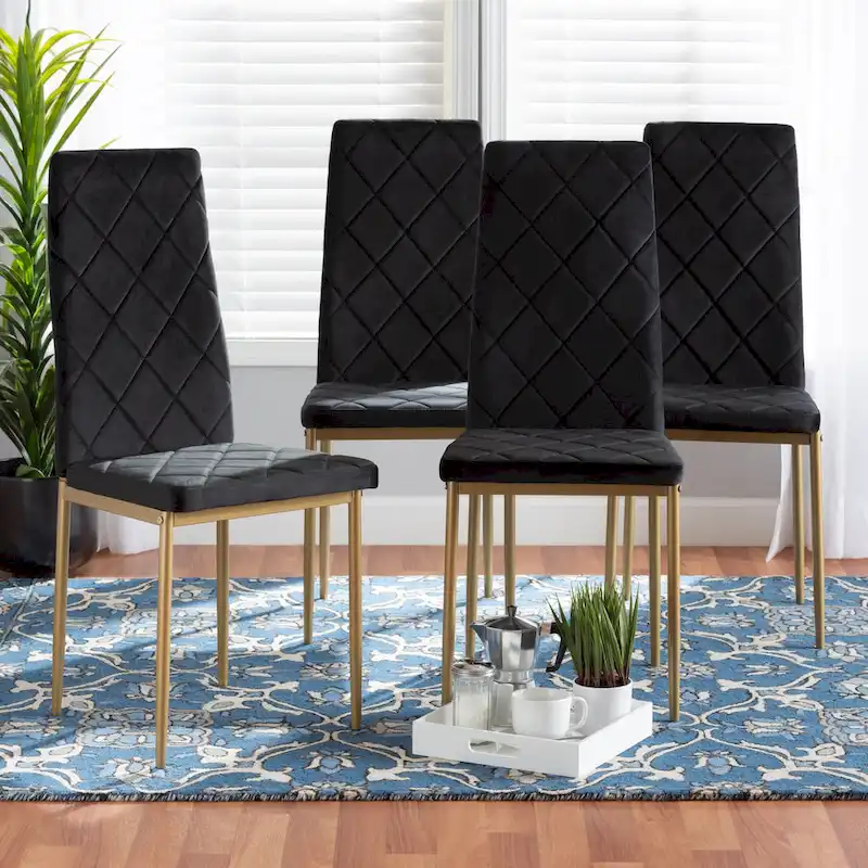 Blaise Modern Luxe and Glam 4-Piece Velvet and Metal Dining Chair Set