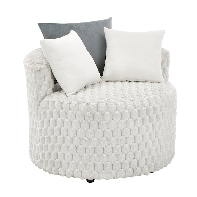 Off White 35 3D Upholstered Barrel Chair with Wheels