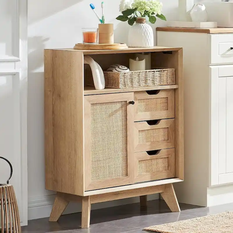 Natural Rattan Small Bathroom Cabinet, Modern Storage Cabinet