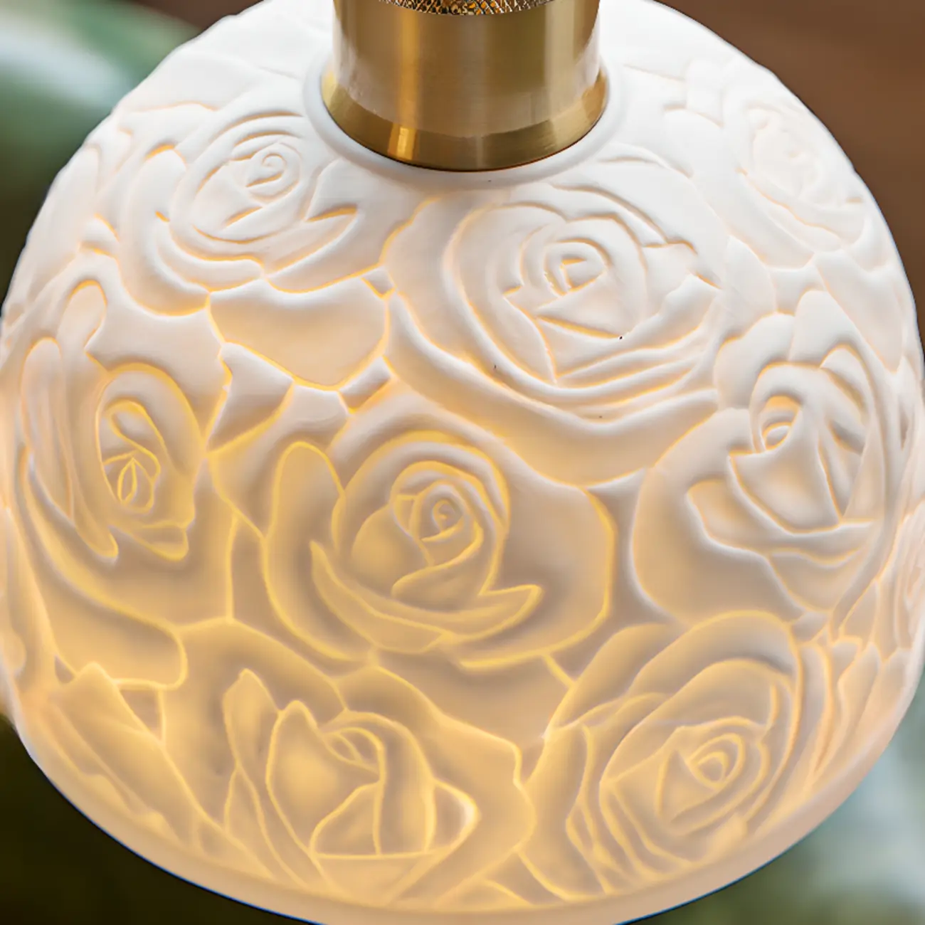 Elegant Brass Rose Ceramics Dome Pendant Light
