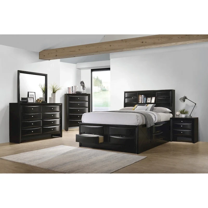 Isabel Black 5-piece Storage Bedroom Set with 2 Nightstands