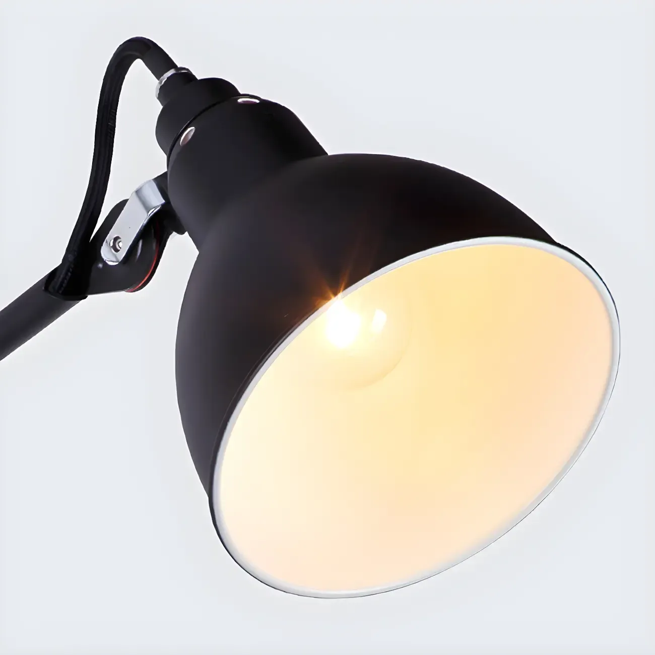 White Inner Shade Black Metal Swing Arm Wall Light