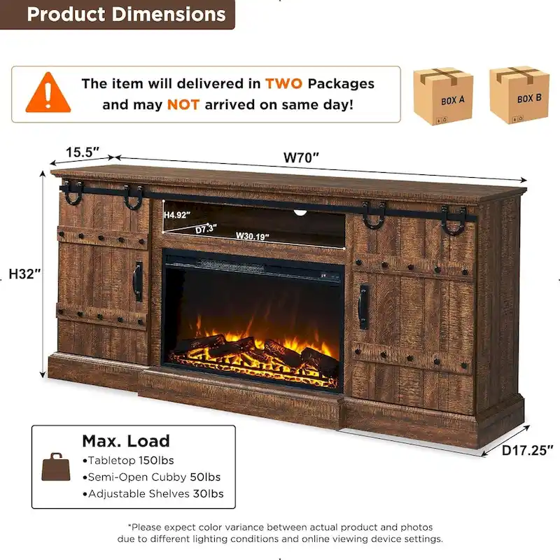 Farmhouse Fireplace TV Stand, Entertainment Center, Media Console