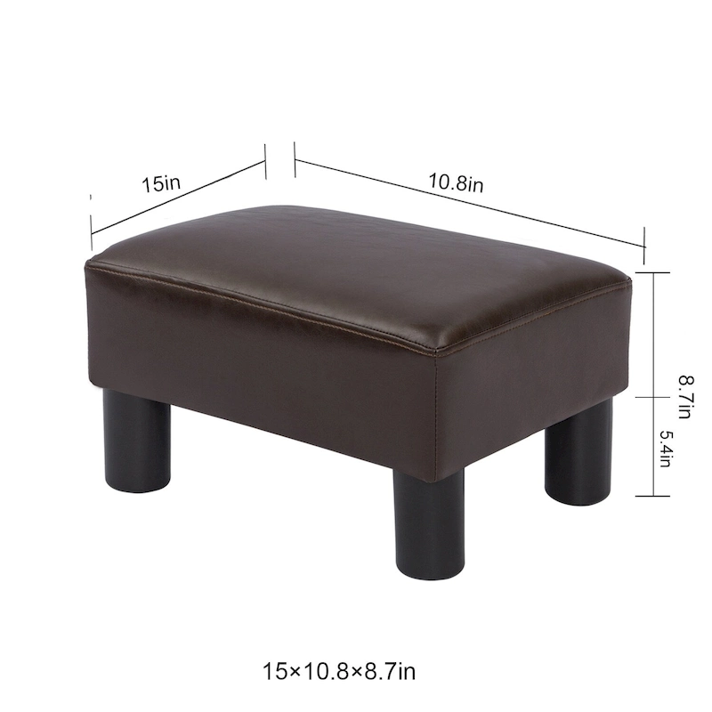 Adeco Small Rectangular Ottoman Modern PU Leather Footrest Stool Chair