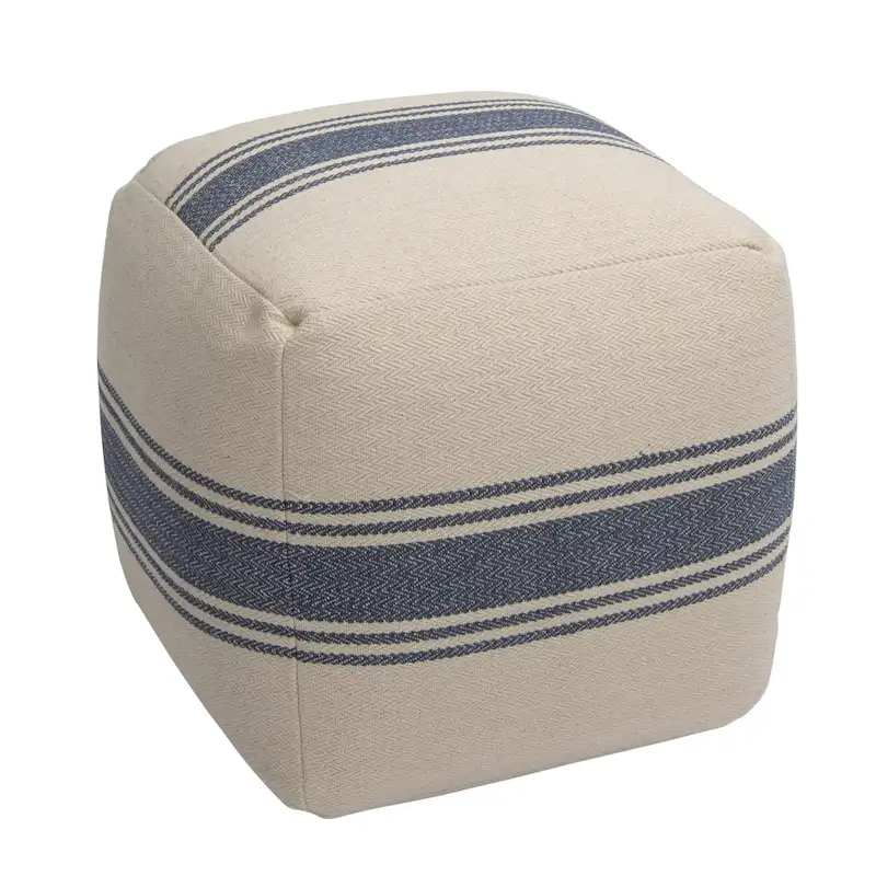 Striped Square Canvas Pouf