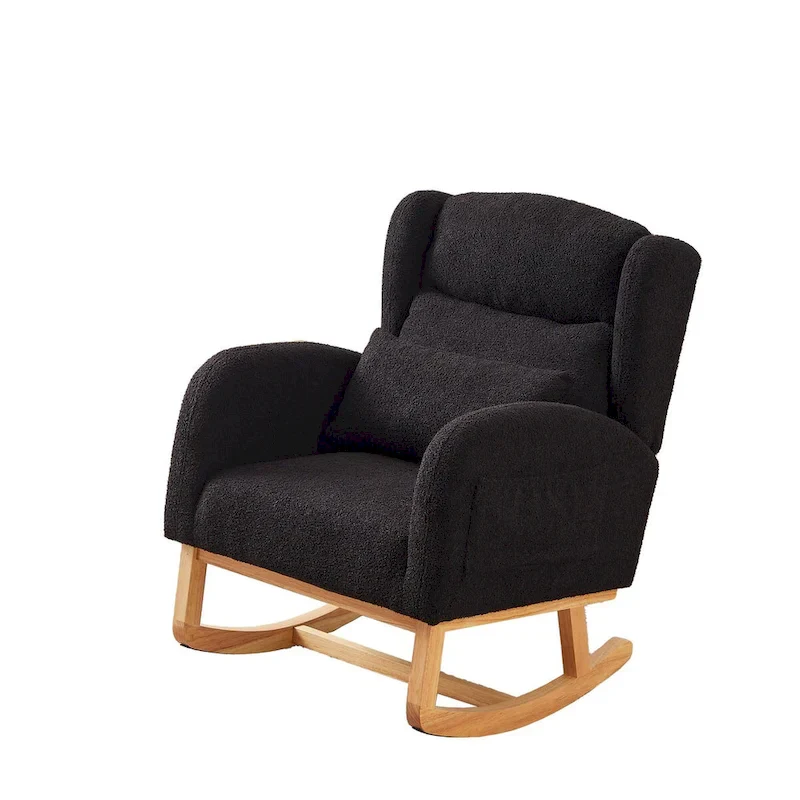 Modern Accent High Backrest Living Room Lounge Arm Rocking Chair, Two Side Pocket