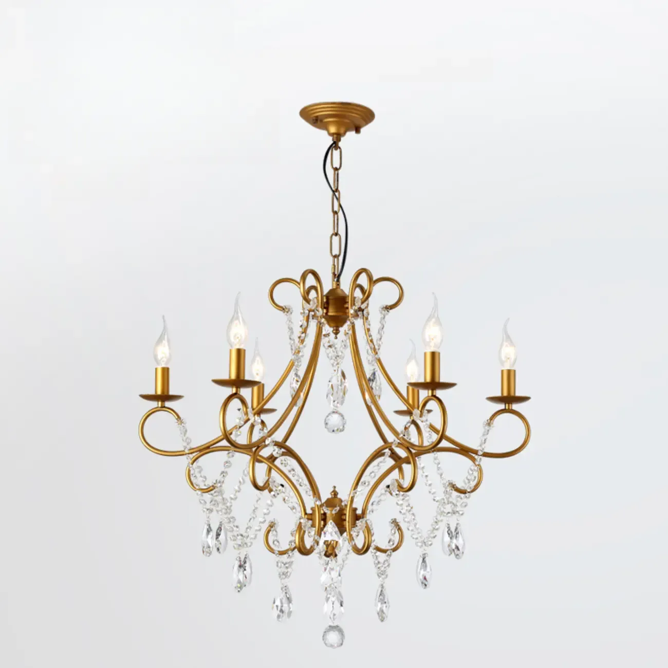 Elegant Gold Curved Crystal Candelabra Chandelier