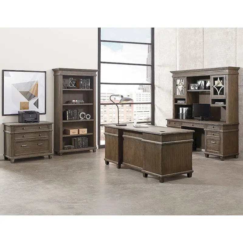 Carson Wood Double Pedestal Executive Desk, Writing Table, Office Desk, Gray