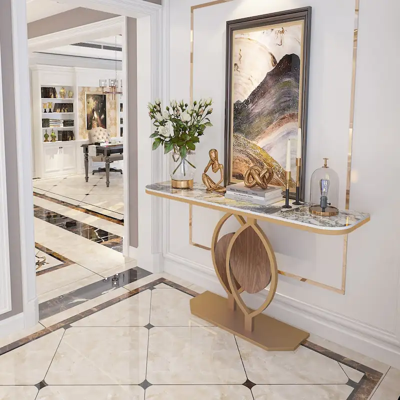 48  Modern Console Marble Table with Gold Base Entryway Living Room - 48 x12 x31