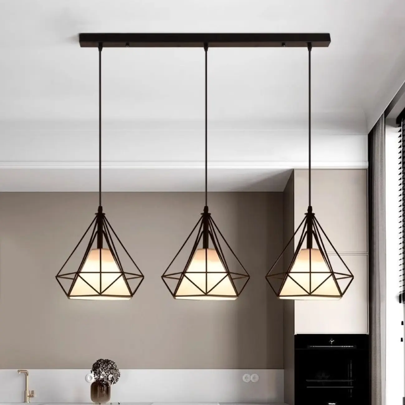 Modern Ferruginous 3-Light Metal Geometric Kitchen Pendant