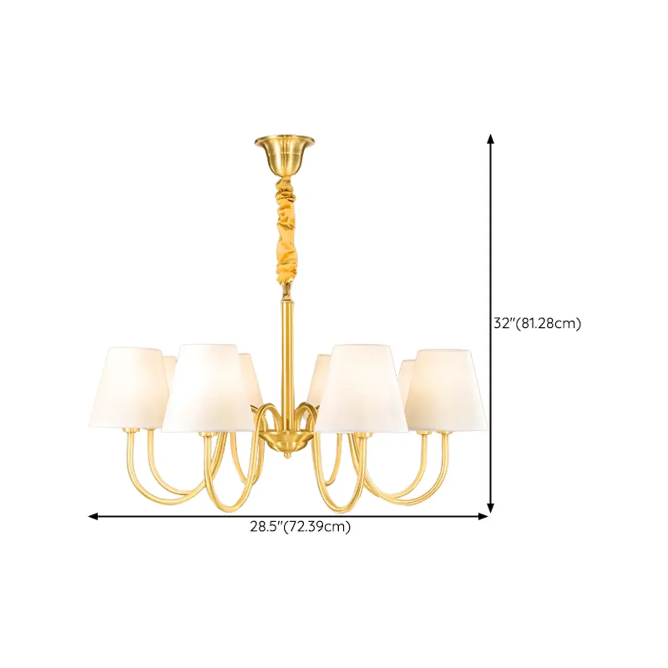 Modern Brass Hanging Chandelier with Fabric Shade