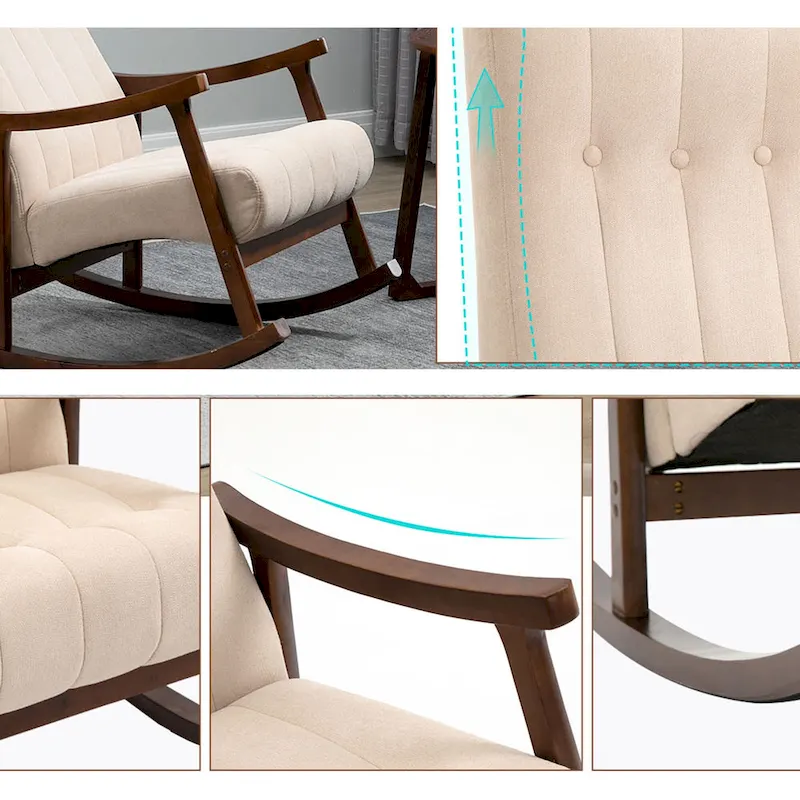 AVAWING Upholstered Rocking Chair ModernHighBackArmchair