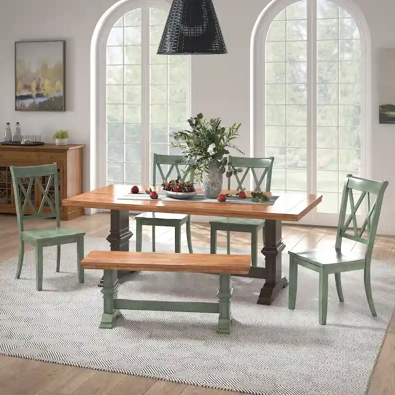 Ronda 78.7 Rectangular Solid Wood Top Dining Set with X-Back Chairs