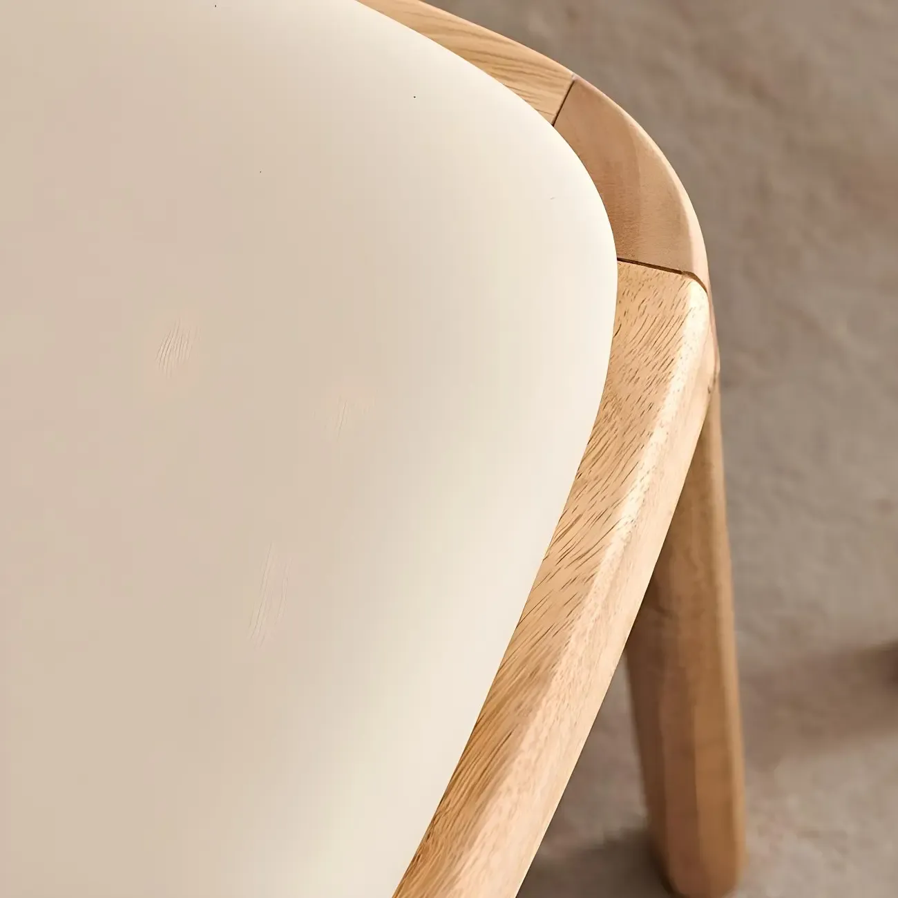Cream Wood Faux Leather Solid Back Dining Chair