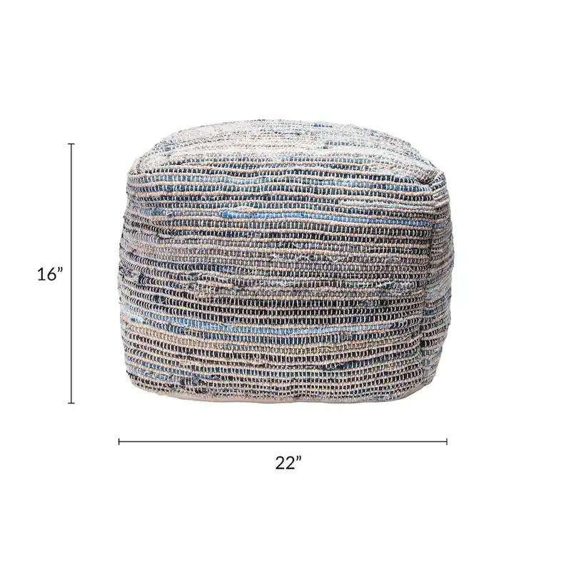 Nuloom Granada Knitted Casual Denim and Jute Ottoman Pouf