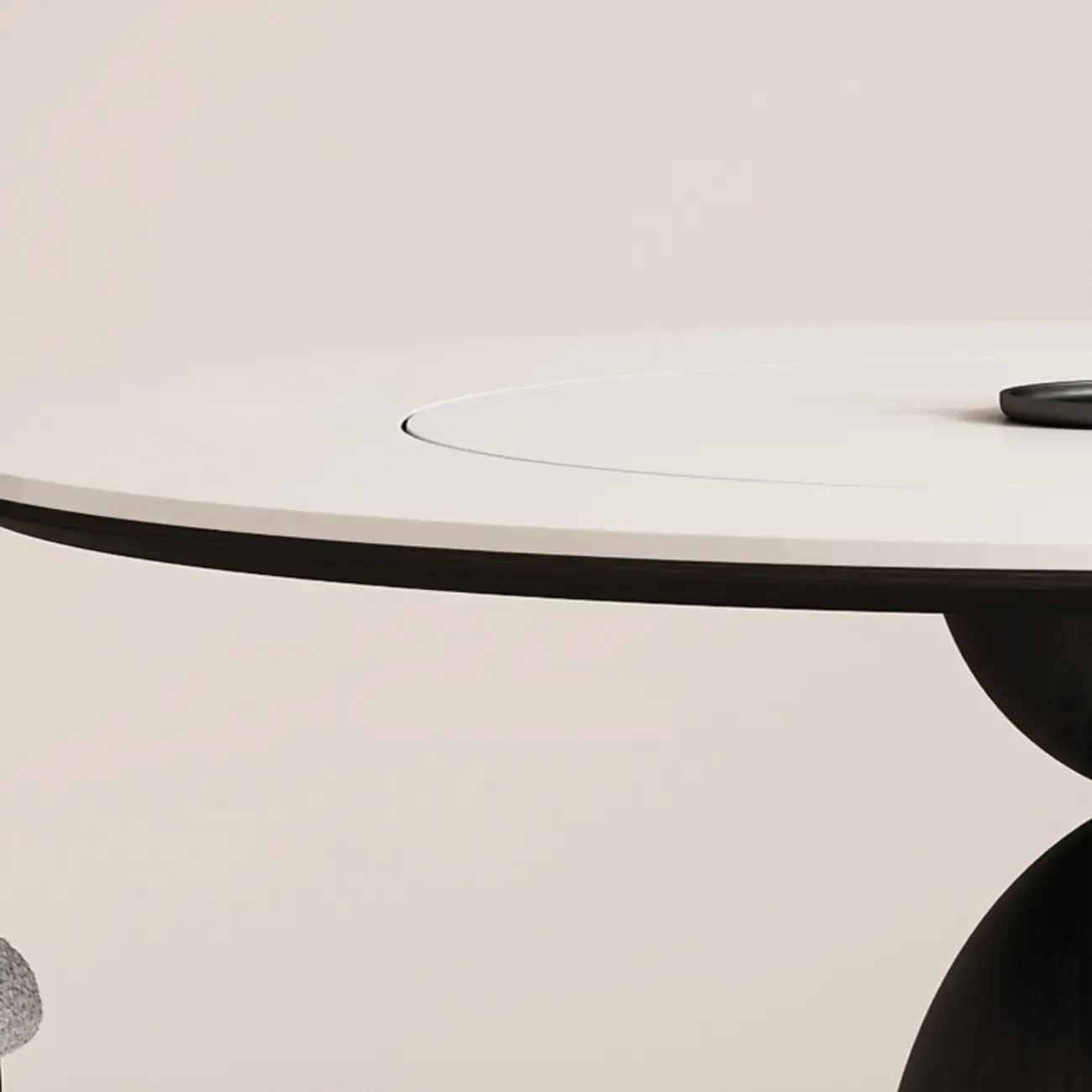 Simple Black Wood Round Stone Dining Table