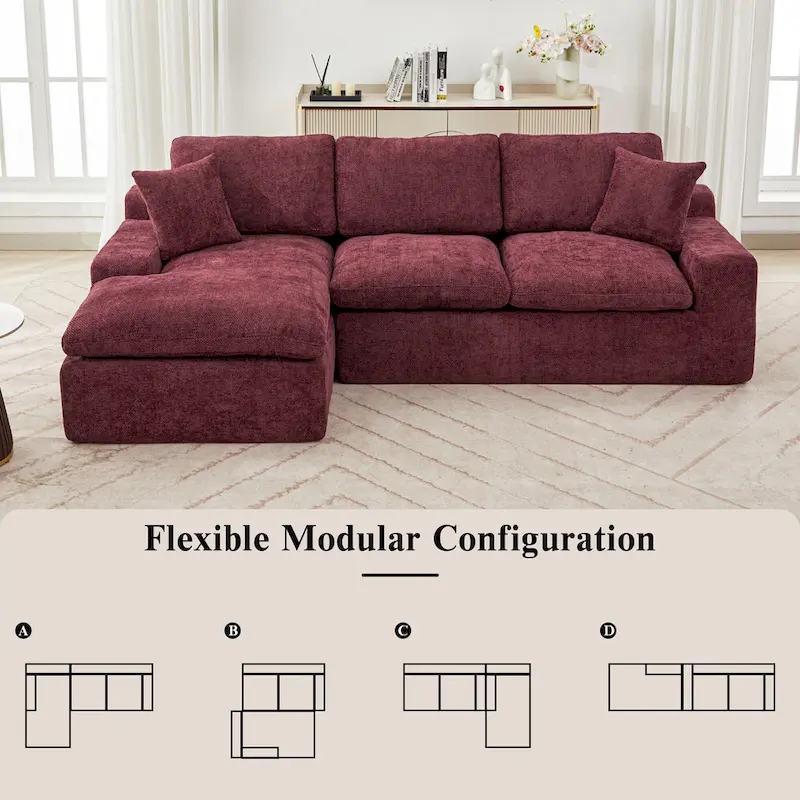 L-Shaped Reversible Sectional Sofa Chenille Fabric Couch Chaise