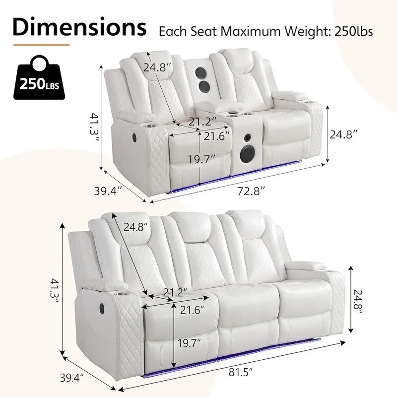 Power Reclining Sofa with Wireless Charger & LED Light – Faux Leather, Black