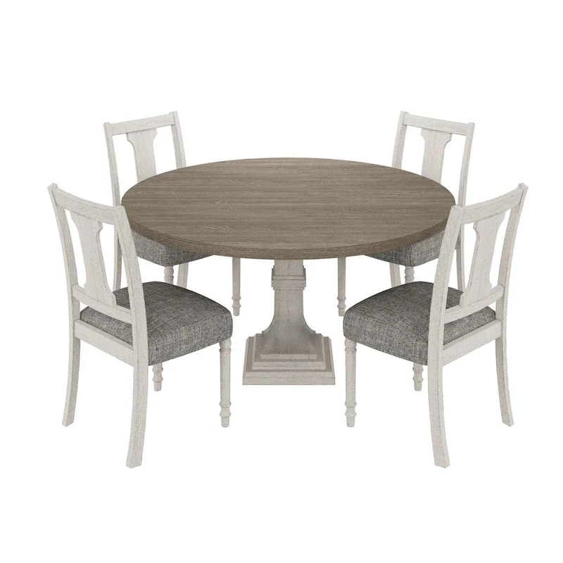 Sane 5pc Dining Table and Chair Set, Fiddleback, Round Top, Gray, White