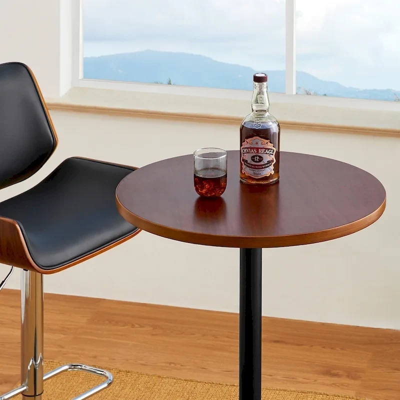 Glitzhome 39.5 H Modern Bistro Walnut Top Round Pub Bar Table