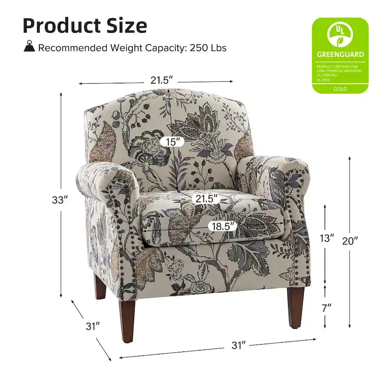 Wooden Upholstery Armchair with Nailhead Trims