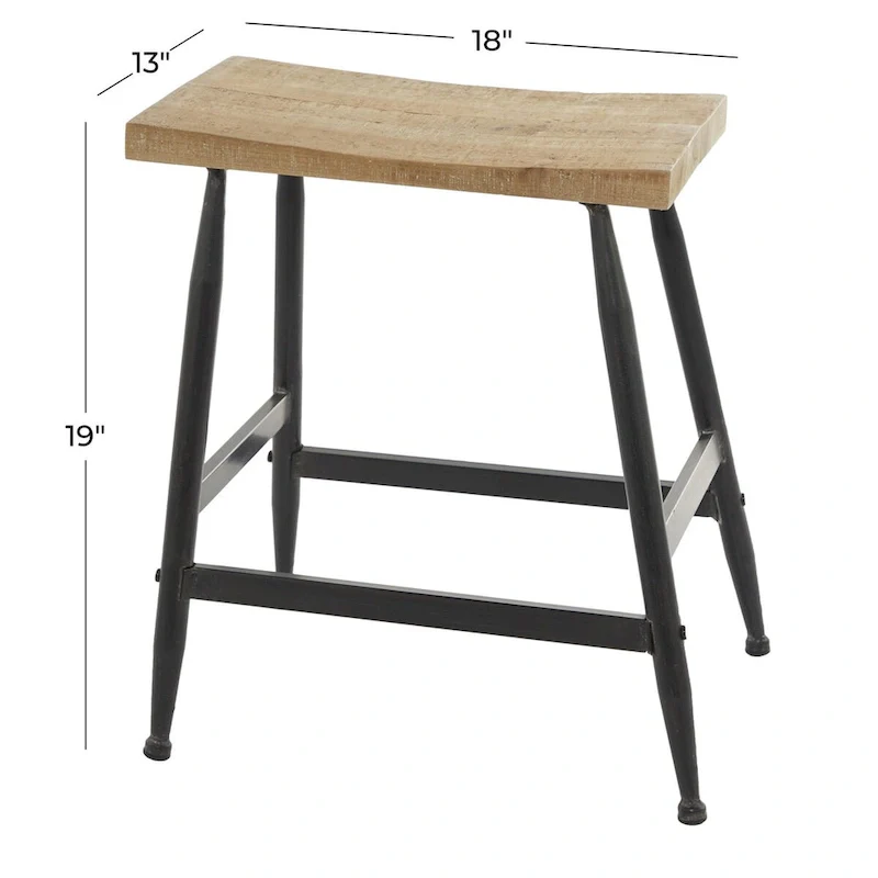 Metal Counter Stool with Brown Wood Top - Black