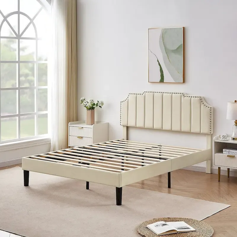 Bedroom Sets, 15 Style Options, 3-pieces Bedroom Set with Height Adjustable Upholstered Bed and Nightstands Set of 2-VECELO