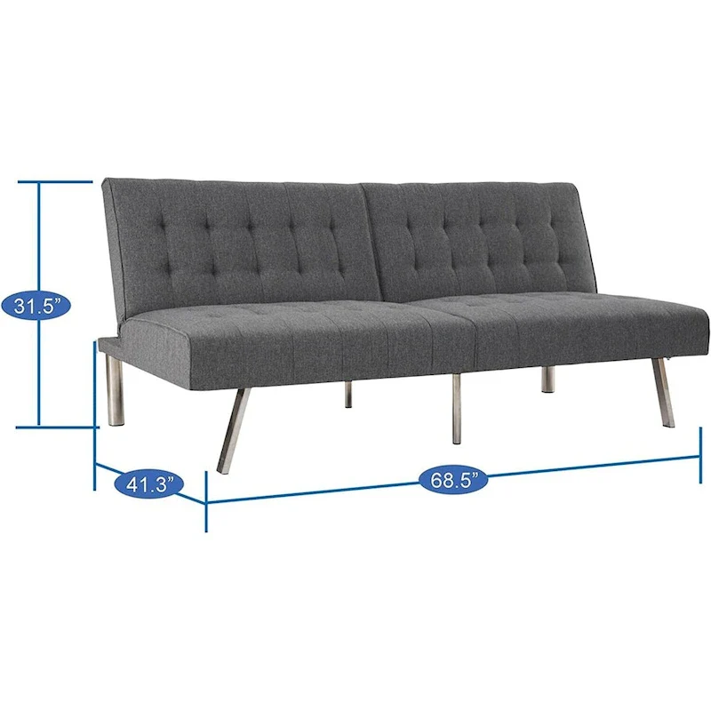 Tufted Mid-Century Modern Split Back Futon Sofa Couch Bed with Chrome Legs