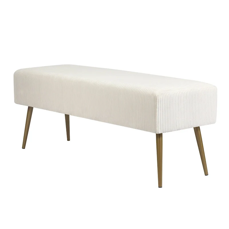 Adeco 43 Inch Velvet Bench Bed End Entryway Bench with Gold Legs