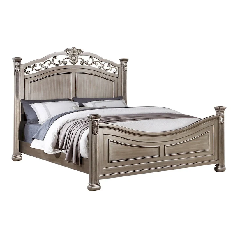 Wood Bed in Antique Silver
