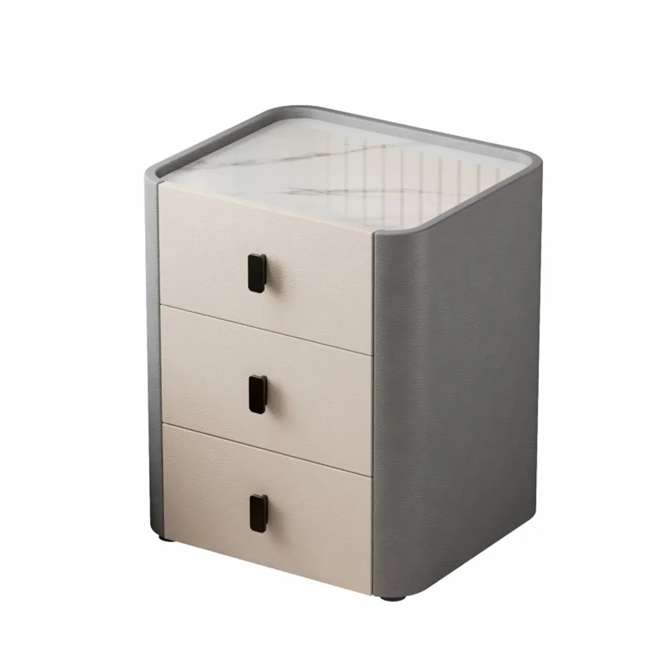 Modern Leather Stone Tray Top 2-Drawer Nightstand