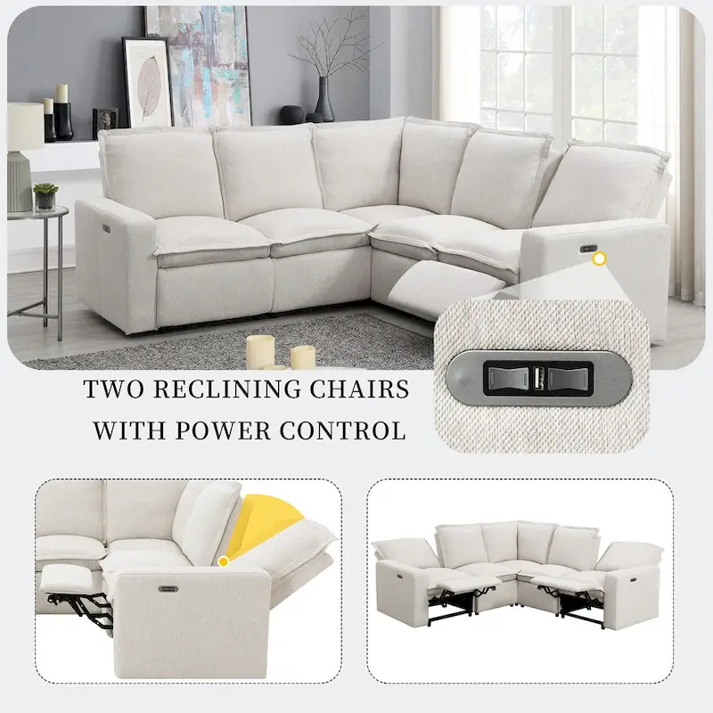 89.76 L-Shaped 5-Seater Sofa with Recliner