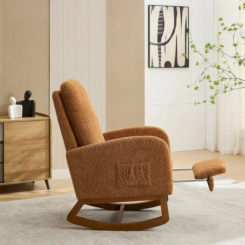 Living Room Rocking Accent Chair with Retractable Footrest